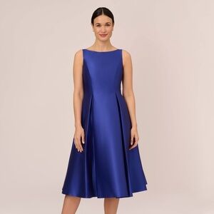 Adrianna Papell Sleeveless Mikado Fit And Flare Midi Dress With V-Back In Neptun
